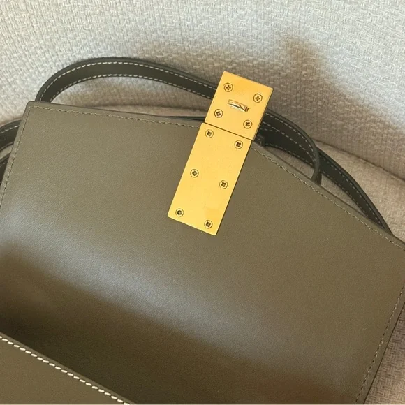 DeMellier Dark Olive Crossbody / Shoulder Smooth Leather Bag with Gold Hardware - Picture 8 of 11
